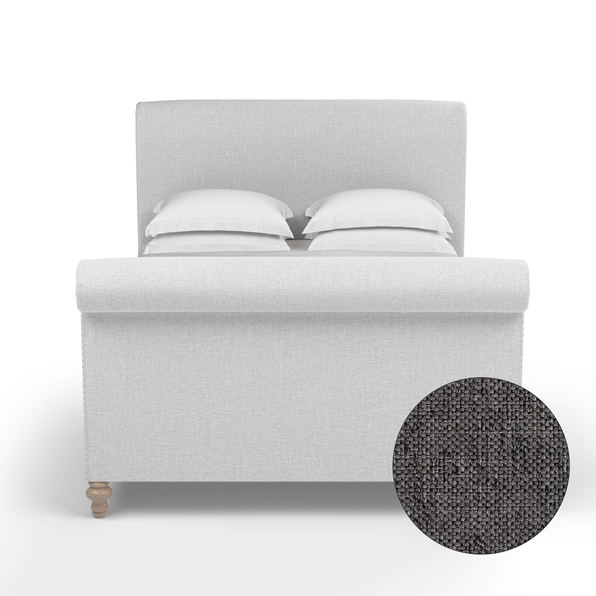 Empire Scroll Bed w/ Footboard - Graphite Pebble Weave Linen