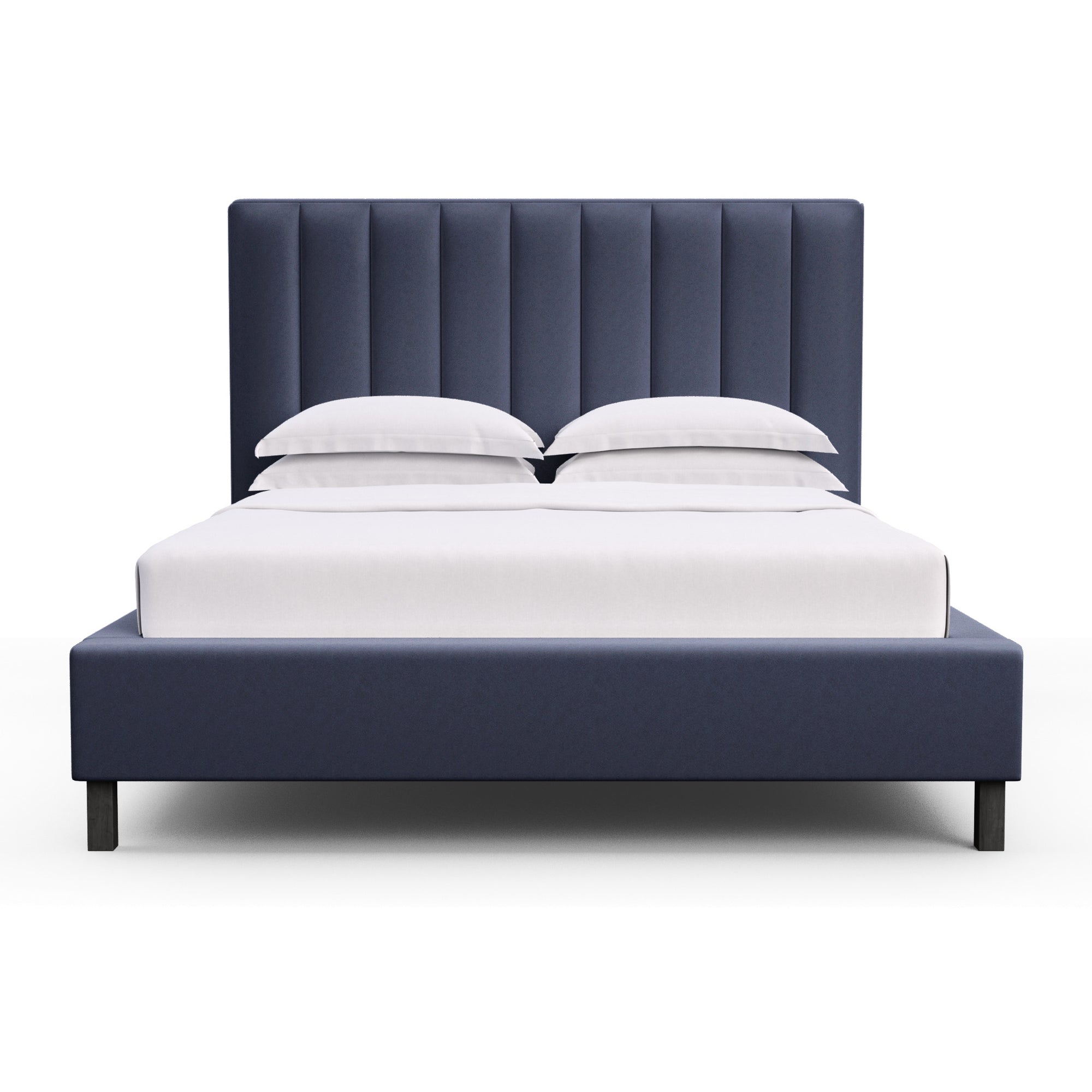 Highline Vertical Channel Panel Bed - Blue Print Plush Velvet