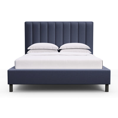 Highline Vertical Channel Panel Bed - Blue Print Plush Velvet