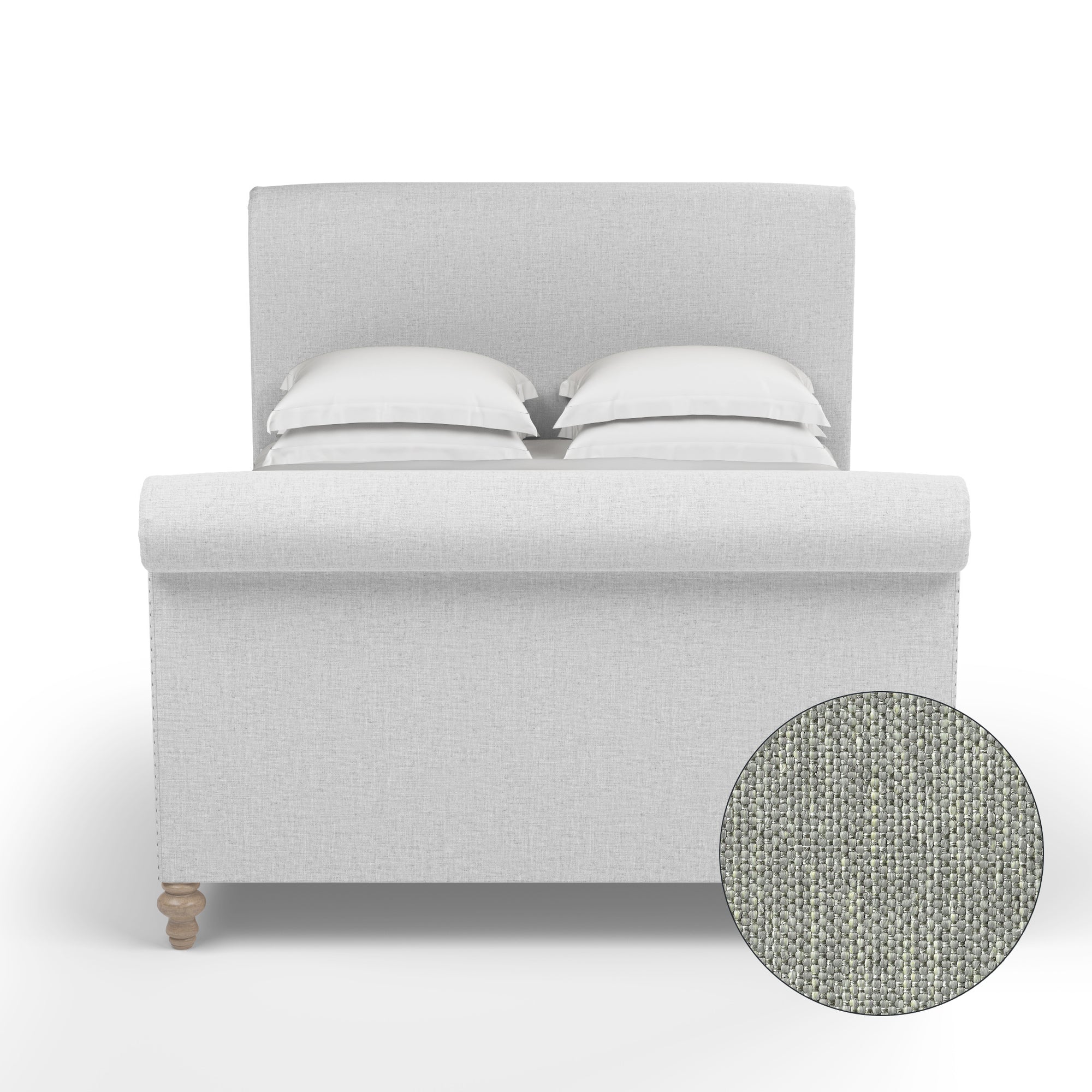 Empire Scroll Bed w/ Footboard - Haze Pebble Weave Linen