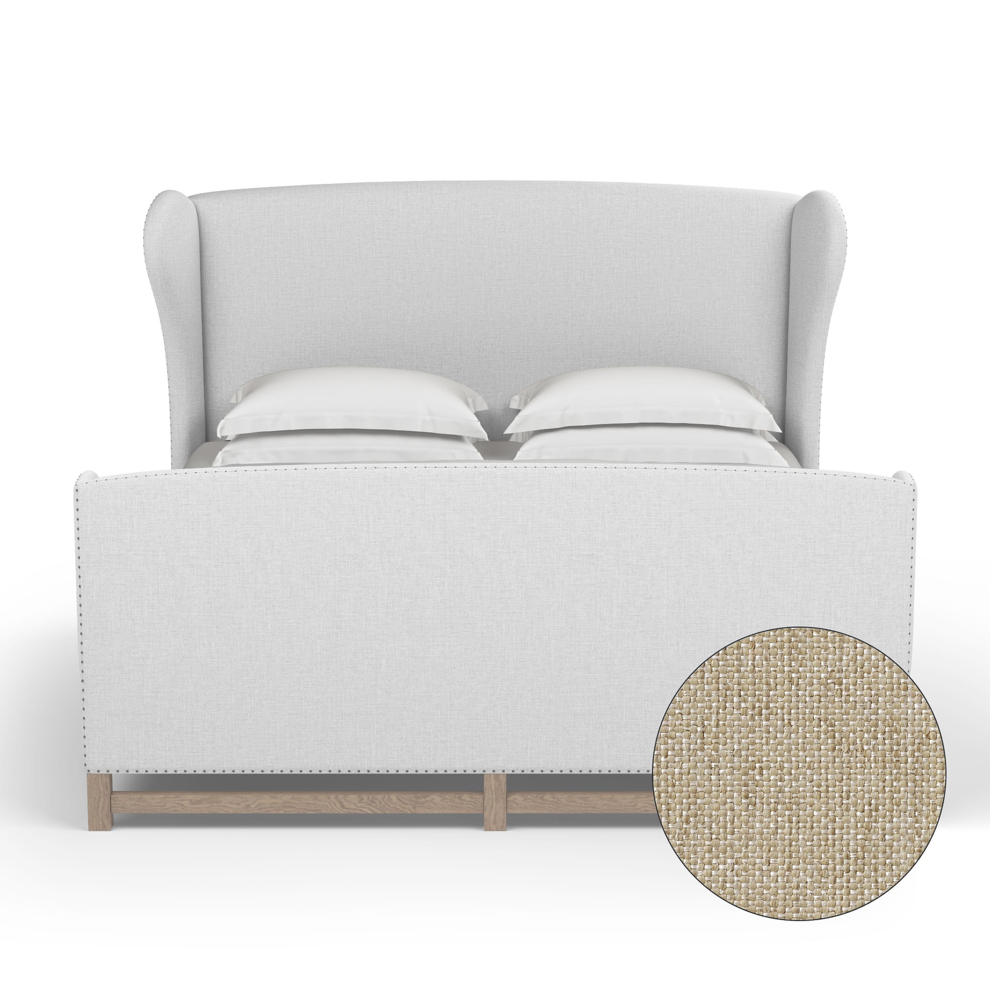 Herbert Wingback Bed w/ Footboard - Oyster Pebble Weave Linen