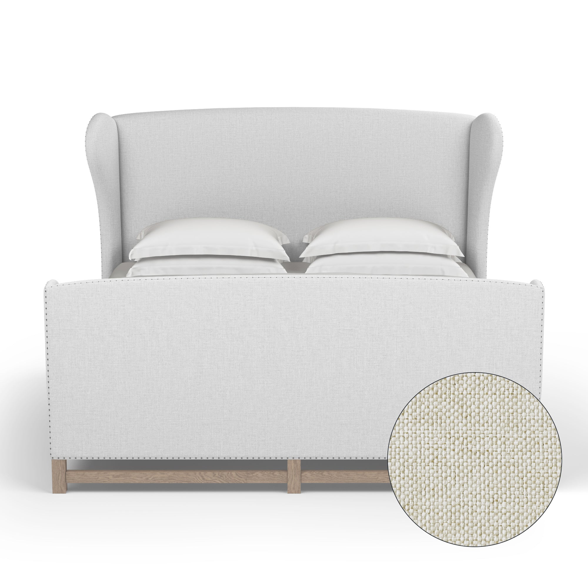 Herbert Wingback Bed w/ Footboard - Alabaster Pebble Weave Linen