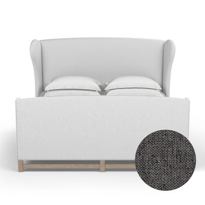 Herbert Wingback Bed w/ Footboard - Graphite Pebble Weave Linen