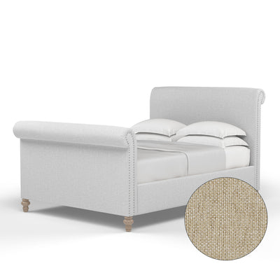 Empire Scroll Bed w/ Footboard - Oyster Pebble Weave Linen