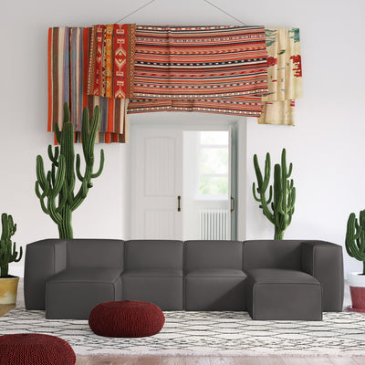 Varick U-Chaise Sectional - Graphite Basketweave