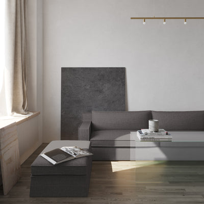 Mulberry Ottoman - Graphite Pebble Weave Linen