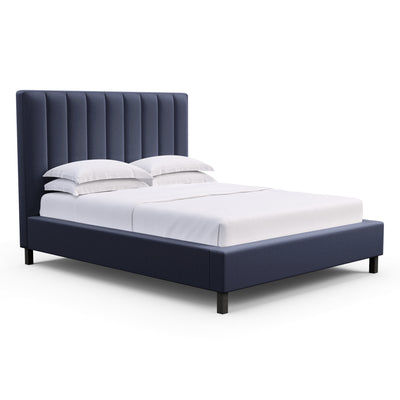 Highline Vertical Channel Panel Bed - Blue Print Plush Velvet
