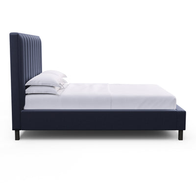 Highline Vertical Channel Panel Bed - Blue Print Plush Velvet