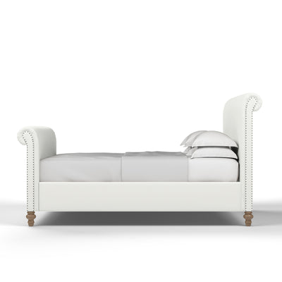 Empire Scroll Bed w/ Footboard - Blanc Plush Velvet