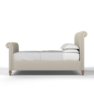 Empire Scroll Bed w/ Footboard - Oyster Box Weave Linen