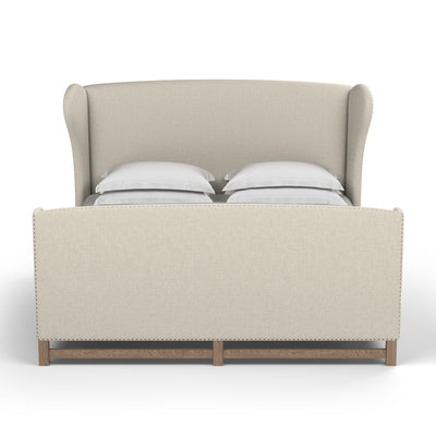 Herbert Wingback Bed w/ Footboard - Oyster Box Weave Linen
