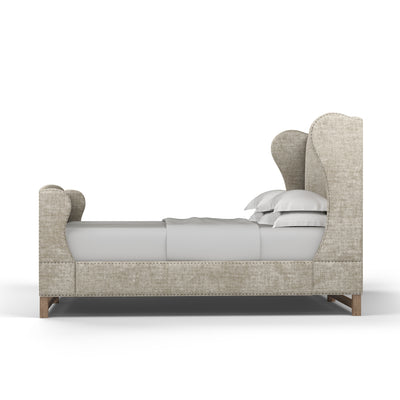 Herbert Wingback Bed w/ Footboard - Oyster Crushed Velvet