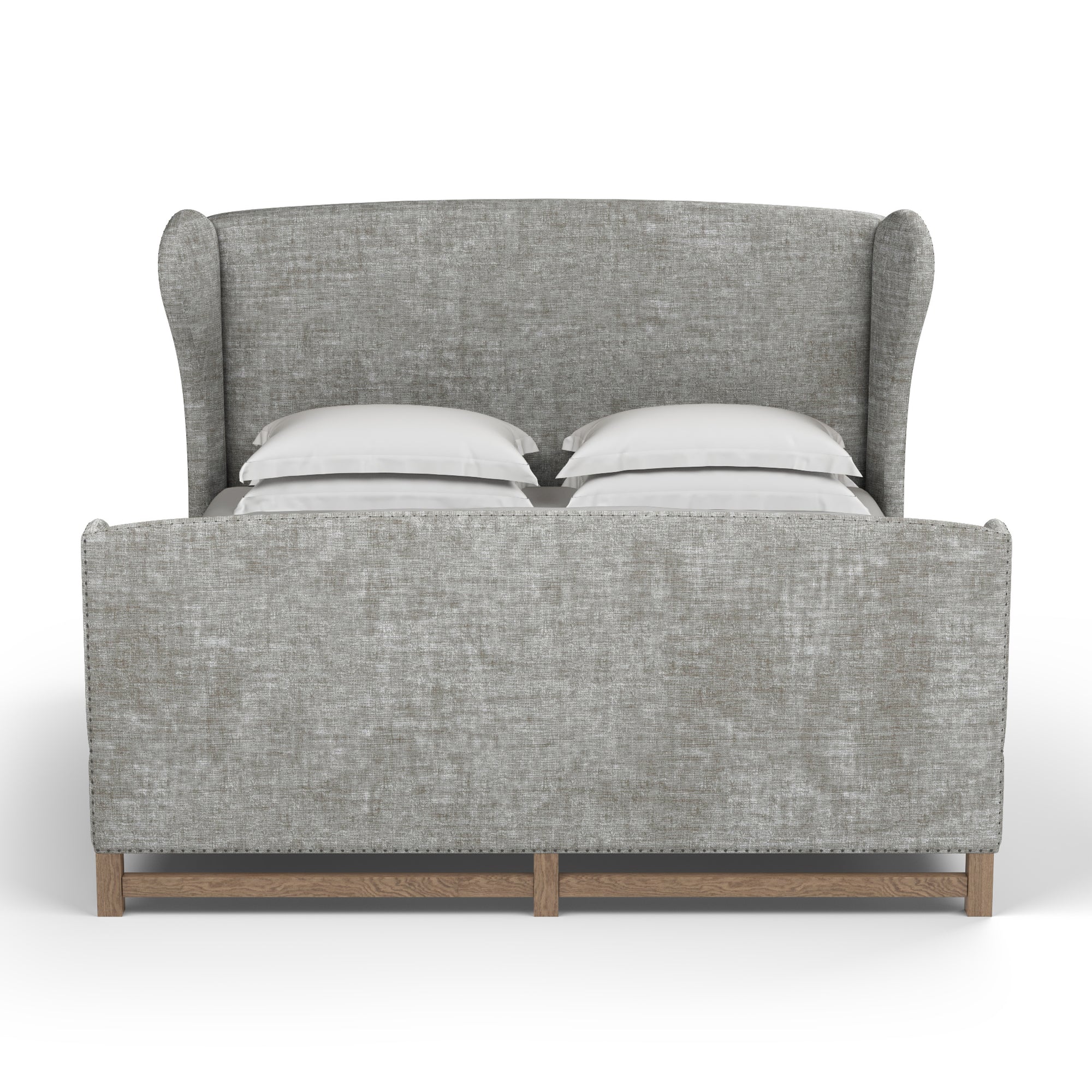 Herbert Wingback Bed w/ Footboard - Silver Streak Crushed Velvet