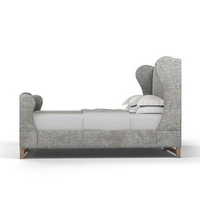 Herbert Wingback Bed w/ Footboard - Silver Streak Crushed Velvet