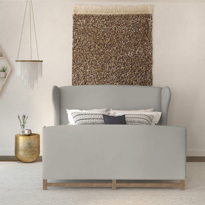 Herbert Wingback Bed w/ Footboard - Silver Streak Crushed Velvet