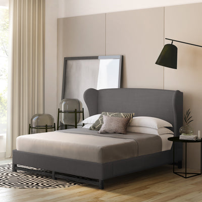 Herbert Wingback Bed - Graphite Vintage Leather