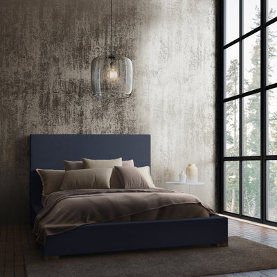Sloan Panel Bed - Blue Print Box Weave Linen