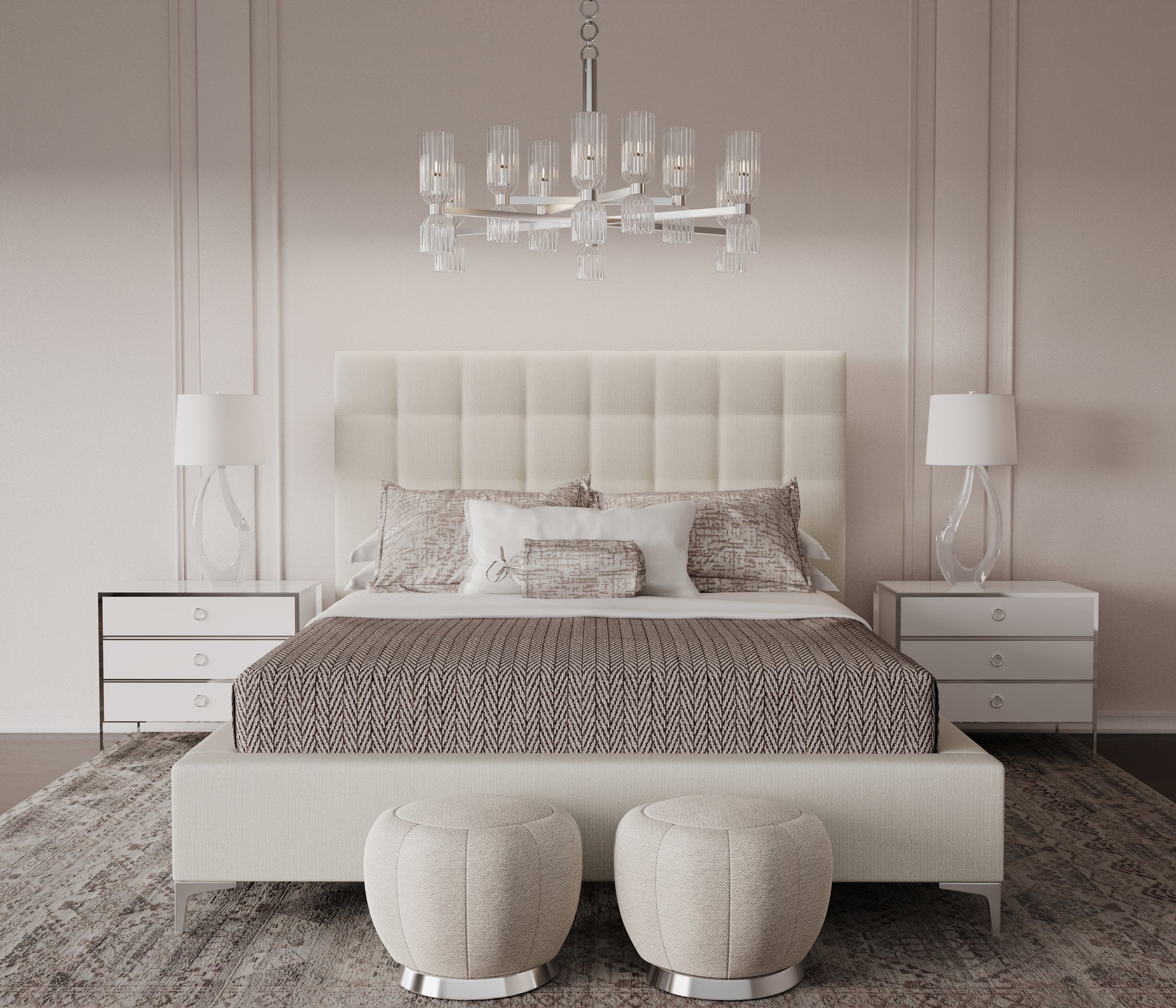 Bryant Tufted Panel Bed - Alabaster Pebble Weave Linen