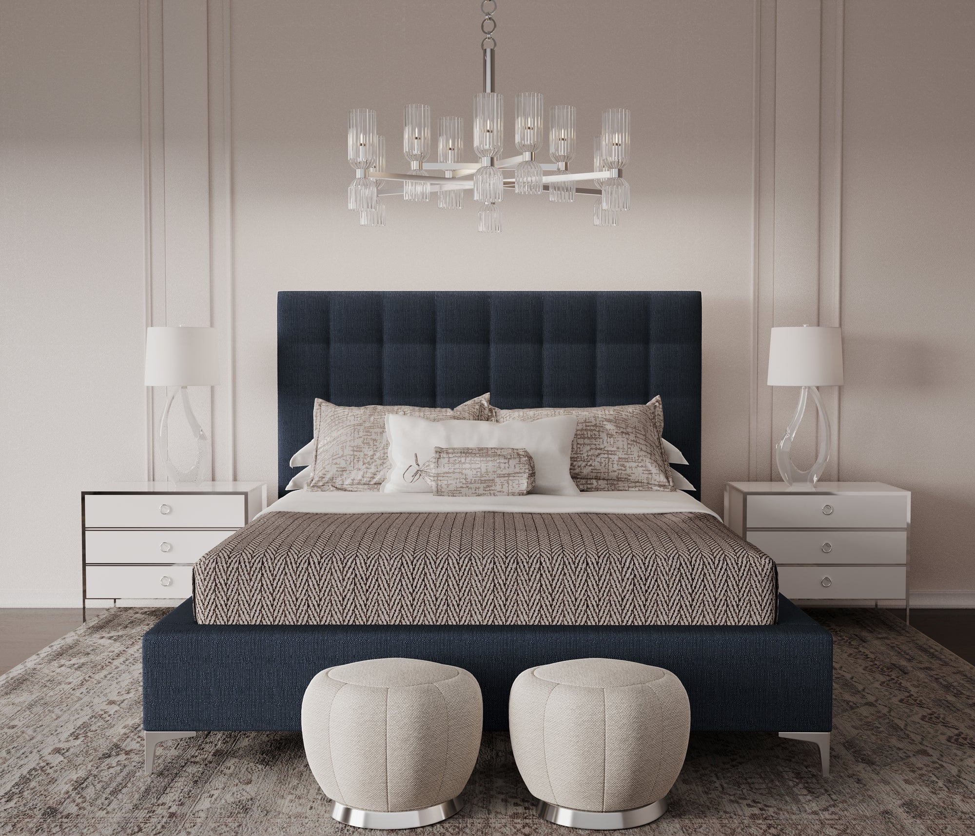 Bryant Tufted Panel Bed - Bluebell Pebble Weave Linen