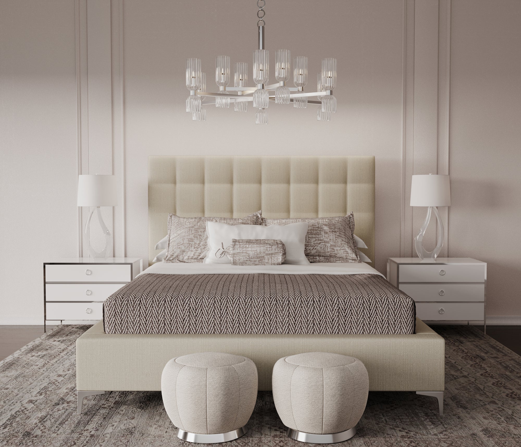 Bryant Tufted Panel Bed - Oyster Pebble Weave Linen