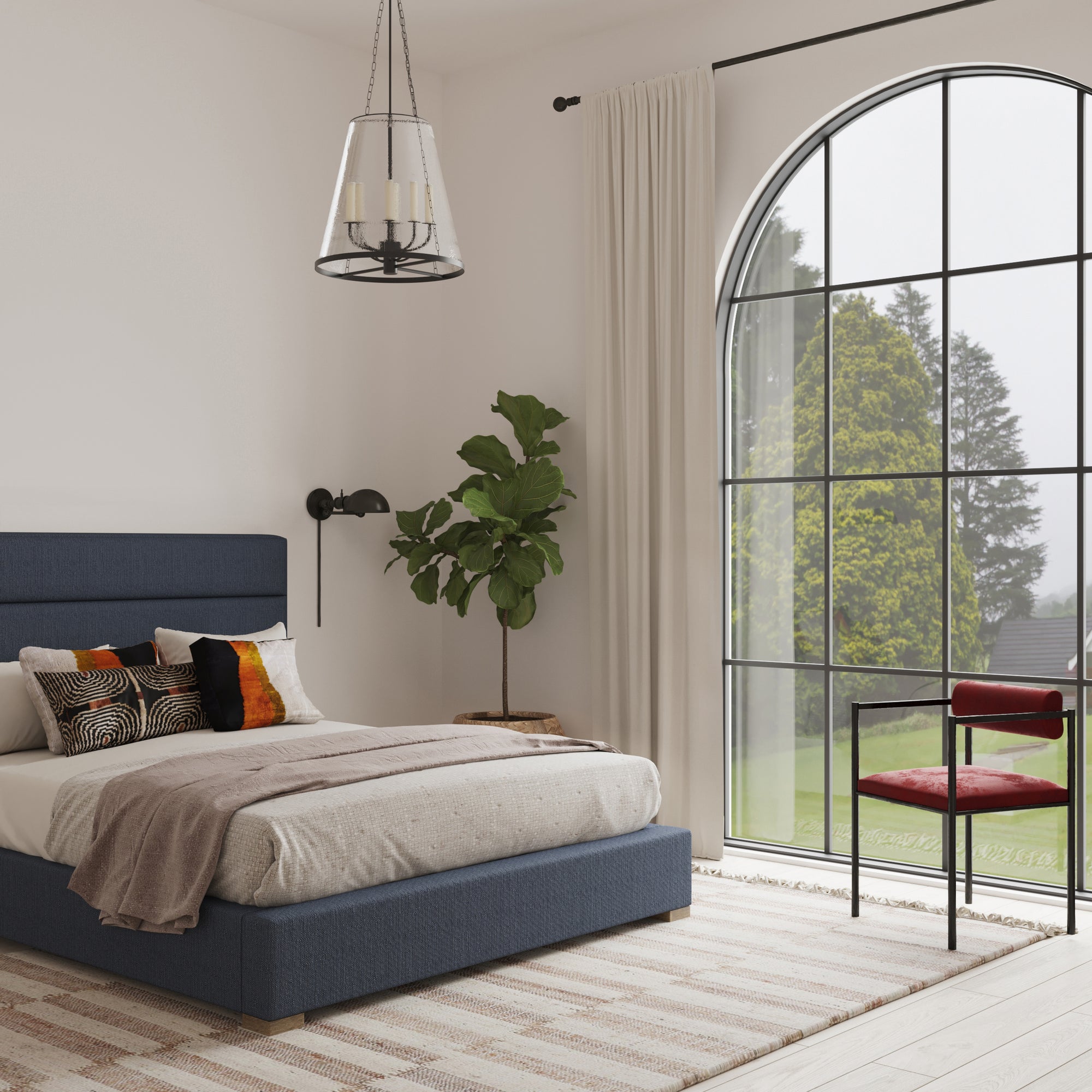 Boyd Horizontal Channel Panel Bed - Bluebell Pebble Weave Linen