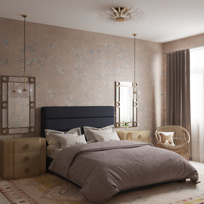 Boyd Horizontal Channel Panel Bed - Blue Print Plush Velvet