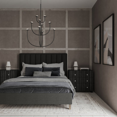 Highline Vertical Channel Panel Bed - Black Jack Box Weave Linen