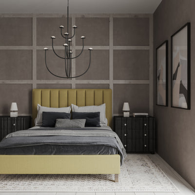 Highline Vertical Channel Panel Bed - Marzipan Box Weave Linen