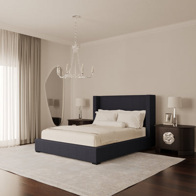 Roxborough Shelter Bed - Blue Print Box Weave Linen