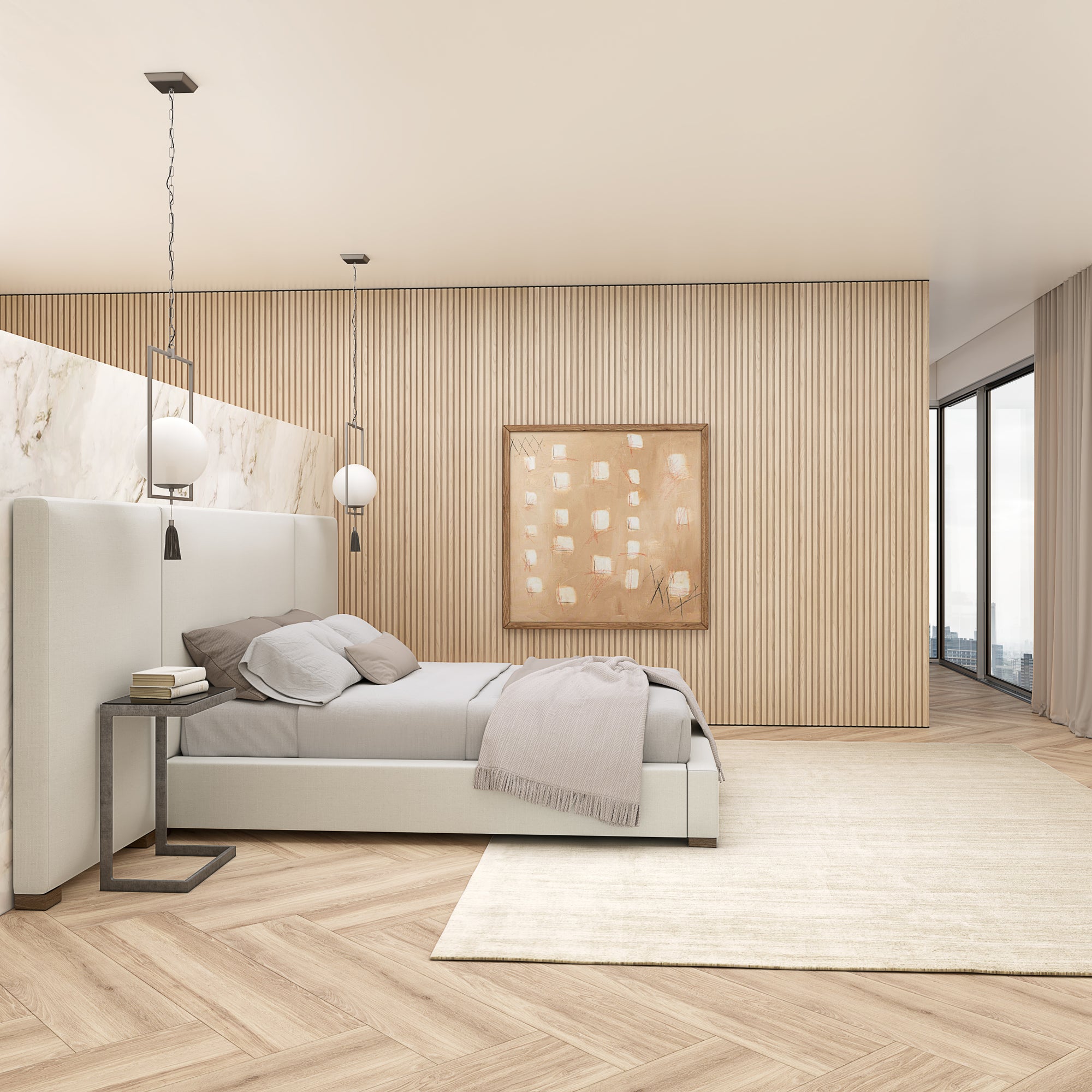 Prospect Extended Panel Bed - Alabaster Basketweave