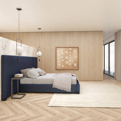 Prospect Extended Panel Bed - Blue Print Crushed Velvet