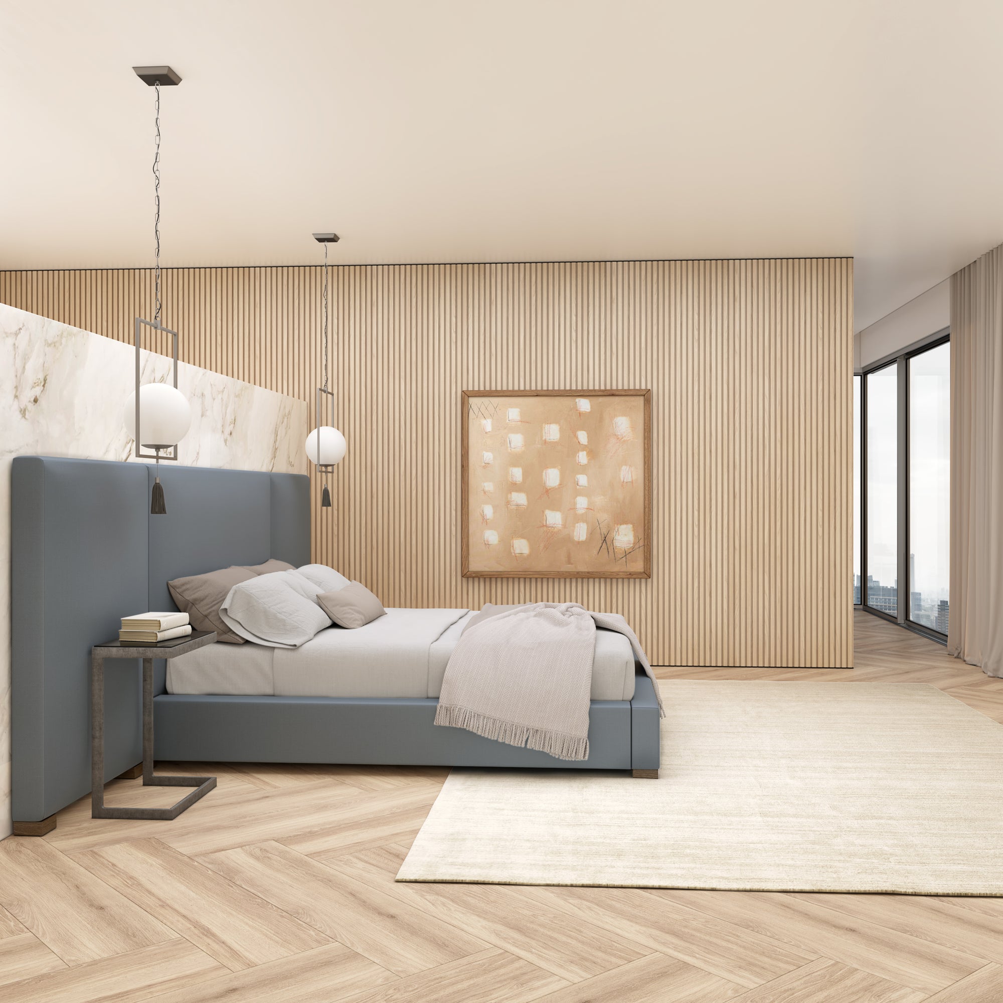 Prospect Extended Panel Bed - Haze Pebble Weave Linen