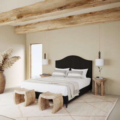 Montague Arched Panel Bed - Black Jack Box Weave Linen