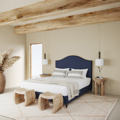 Montague Arched Panel Bed - Blue Print Box Weave Linen