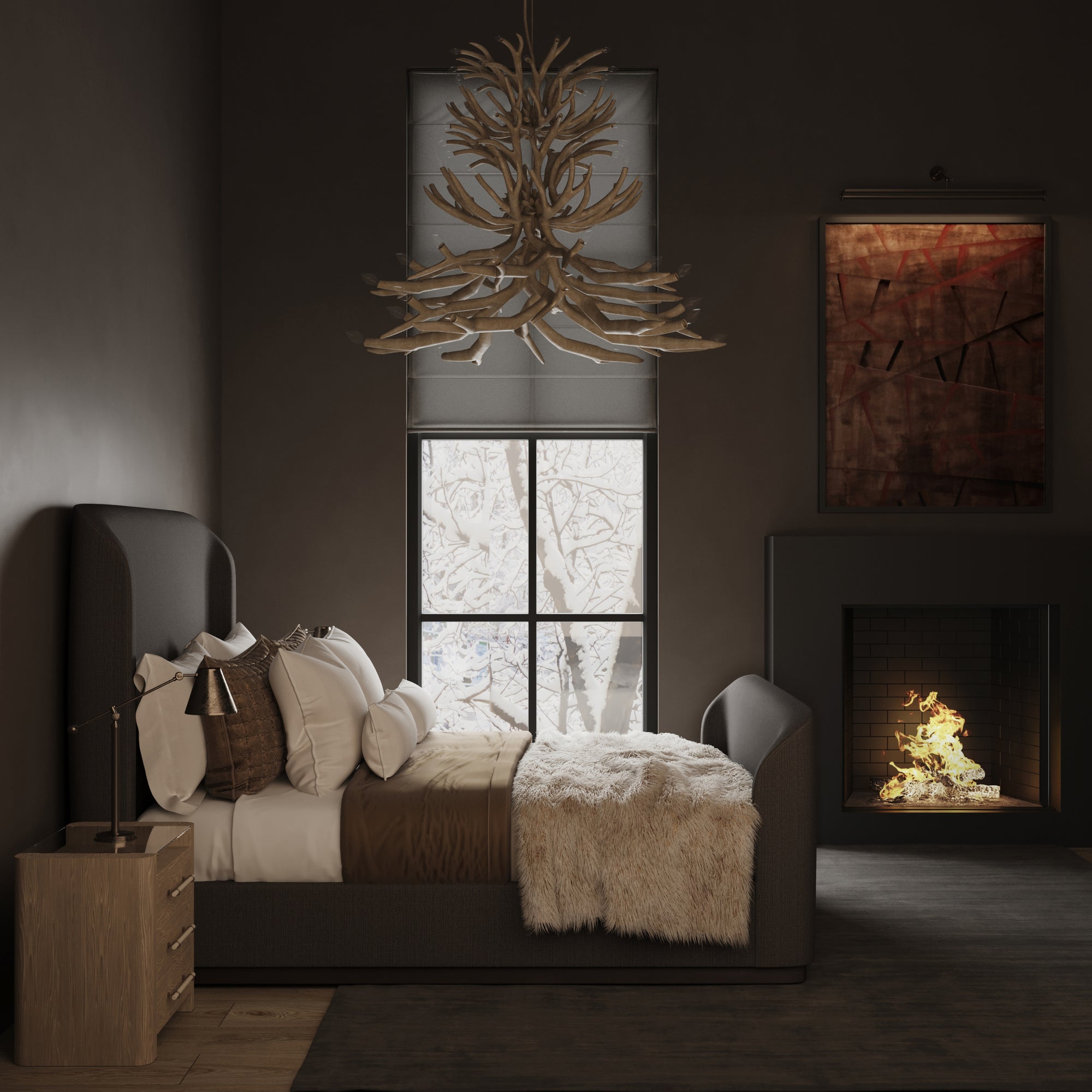 Barrow Shelter Bed w/ Footboard - Graphite Pebble Weave Linen